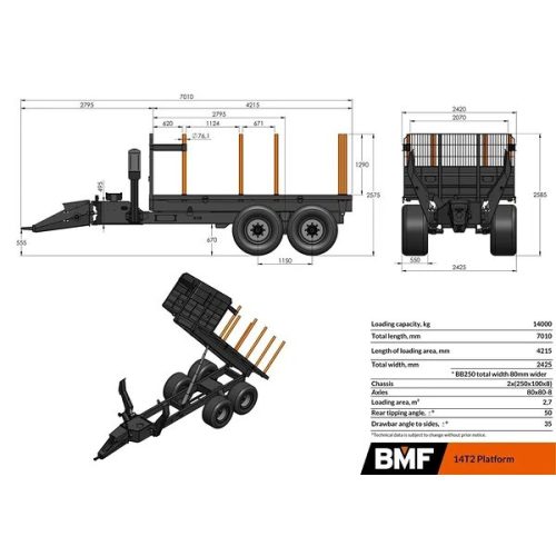 BMF 14T2 billenős kiközelítő kocsi (14000 kg)