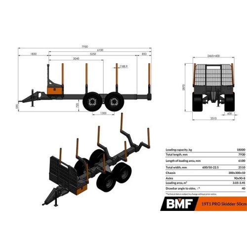 BMF 19T1 Pro skidder kiközelítő kocsi (18000 kg)