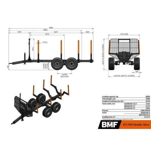 BMF 8T1 Pro skidder kiközelítő kocsi (8000 kg)